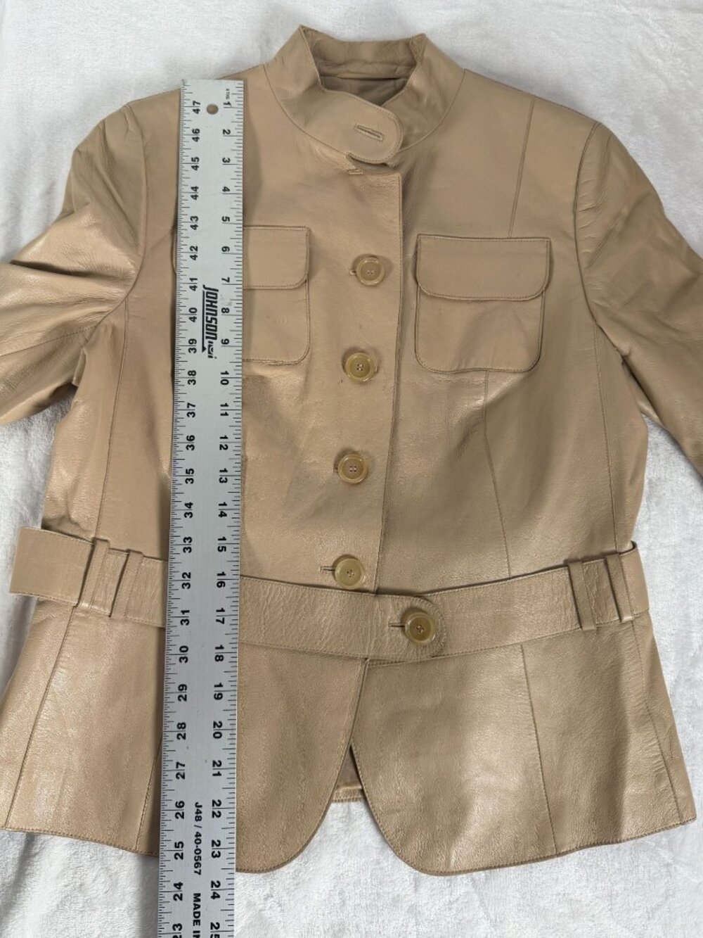 Akris Punto Womens Beige Genuine Lambskin Leather Belted Jacket Size 12 Swiss - Picture 11 of 14